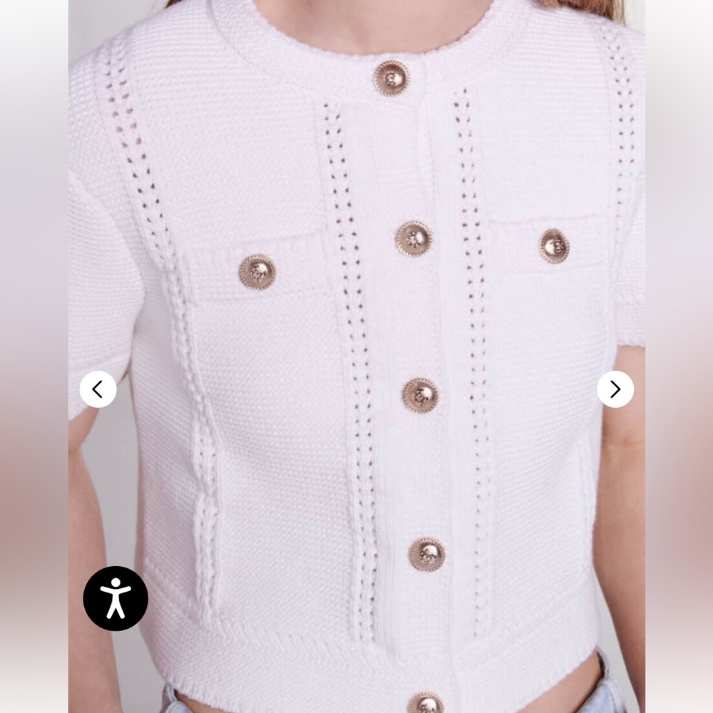 Maje Cream Knit Cardigan with Gold Buttons